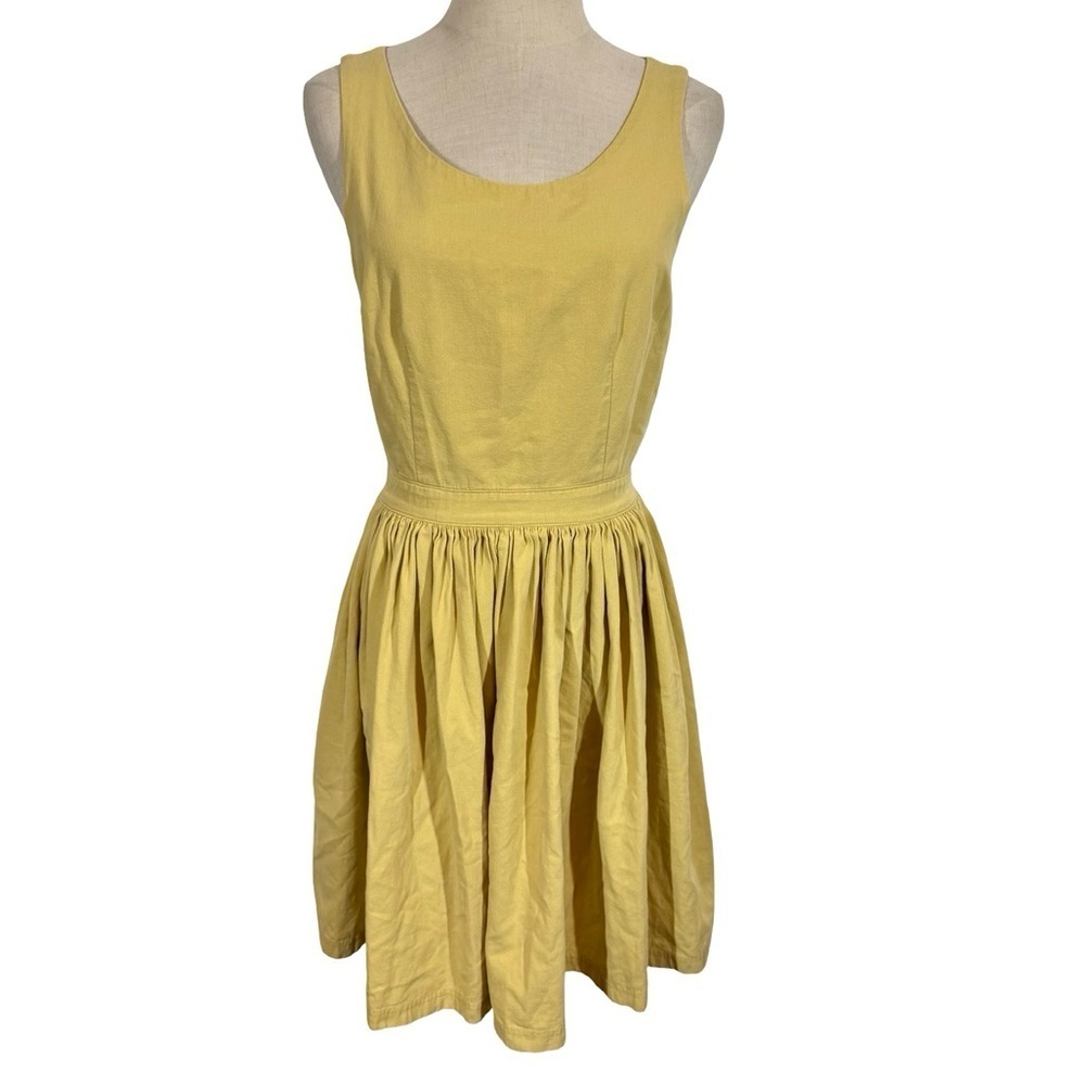 CURATOR SF Vintage Style Sleeveless Organic Cotton Dress w/ Pockets Mustard